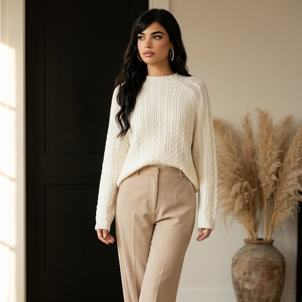 Cream Cable-Knit Sweater